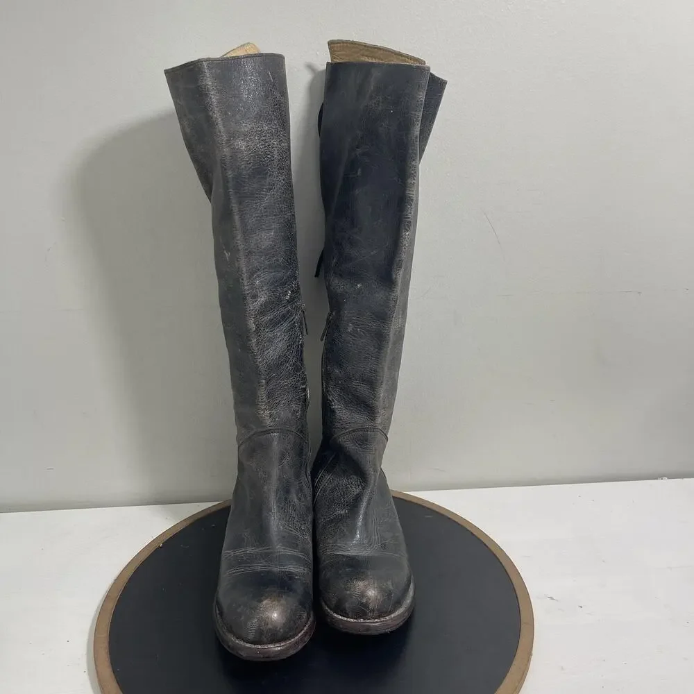 Bed Stu‎ Boots Manchester Riding Boots Women SZ 8 Hand Wash Leather Tall Gray